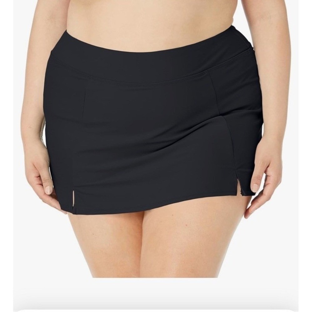 Maxine Of Hollywood Swim Skirt Plus Size 18W Slit Black Swimwear TummyControl